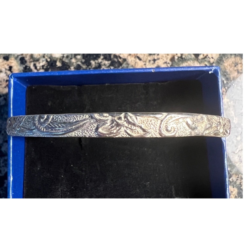 Vintage Mexican Sterling Silver Cuff Bracelet Detailed Floral Repousse Hallmark